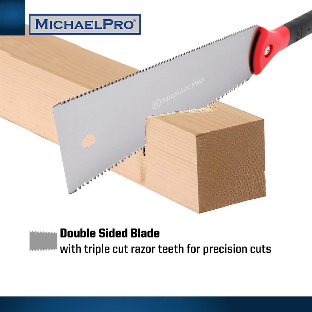 MichaelPro Japanese Pull Saw, 10 Inch Double Edge Hand Saw for Wood Working with Non-Slip Handle