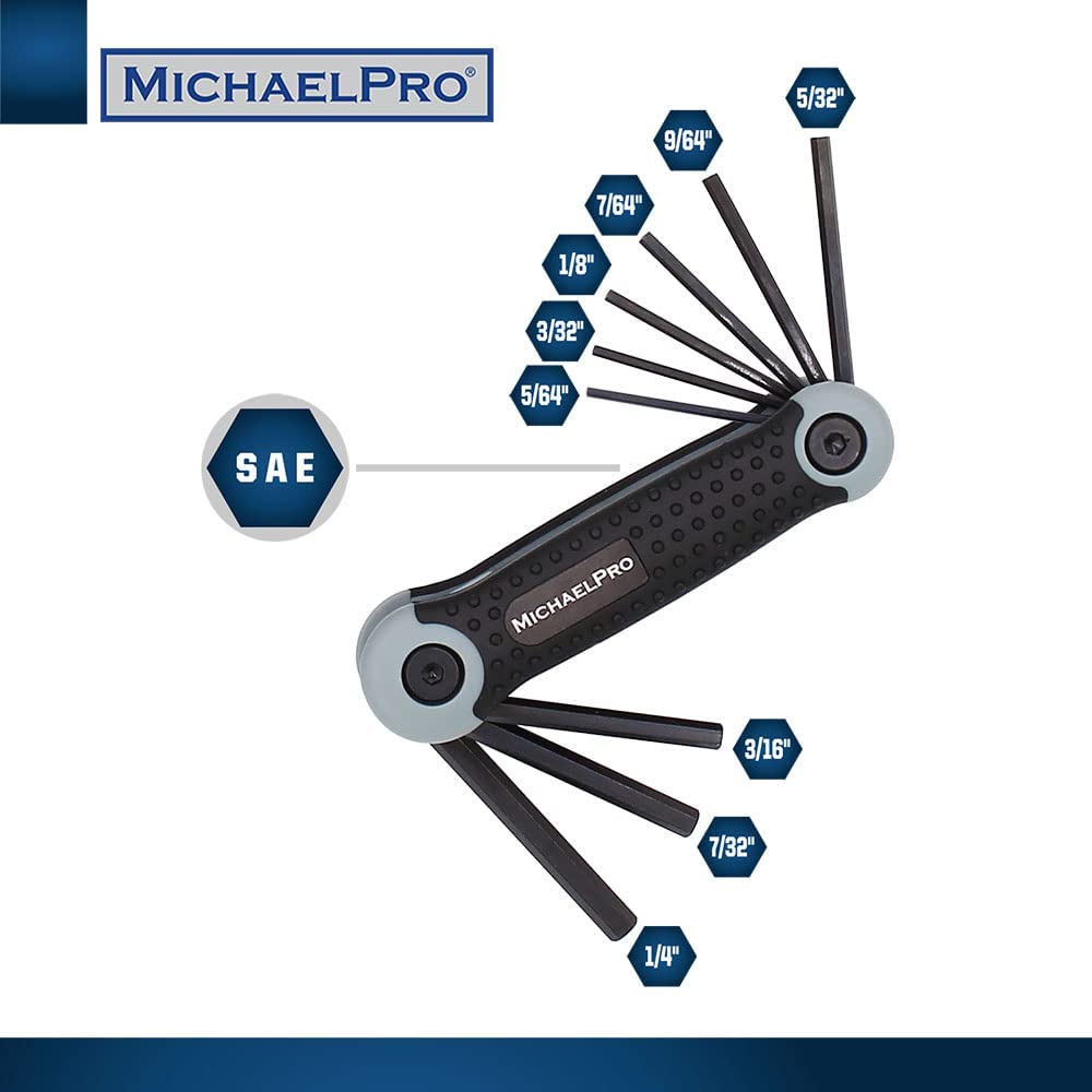 MichaelPro Folding Hex Key Allen Wrench Set with SAE and Metric Sizes - Black/White