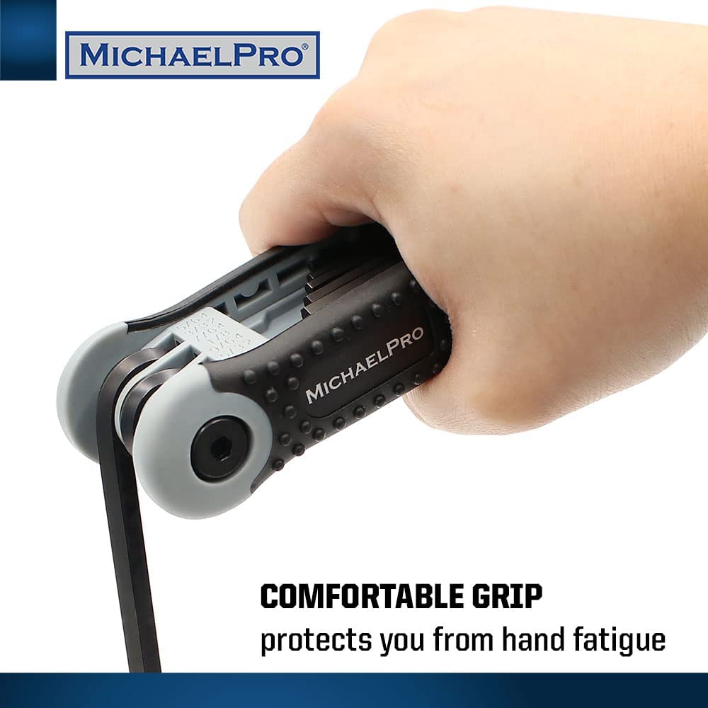 MichaelPro Folding Hex Key Allen Wrench Set with SAE and Metric Sizes - Black/White