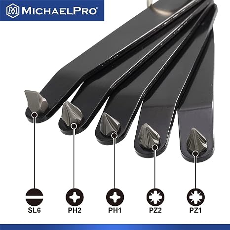 MichaelPro 5pc Ultra Low Profile Angled Screwdriver Set with Philips / Slotted / Pozi Drives, Slim Profile Offset Screwdrivers