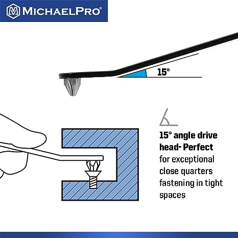 MichaelPro 5pc Ultra Low Profile Angled Screwdriver Set with Philips / Slotted / Pozi Drives, Slim Profile Offset Screwdrivers