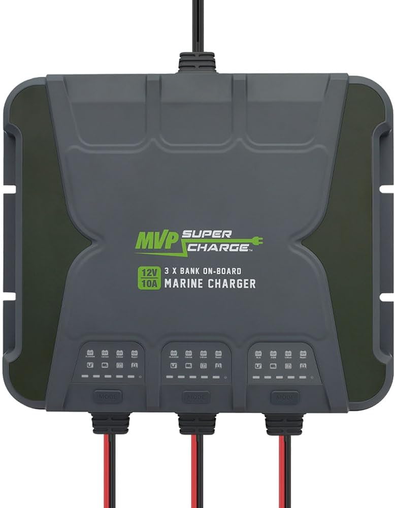 MVP Supercharge Marine Battery Charger, 30A 3-Bank 12V Waterproof Boat Charger Battery Maintainer for AGM/Calcium/Lithiumn/Deep-Cycle Batteries