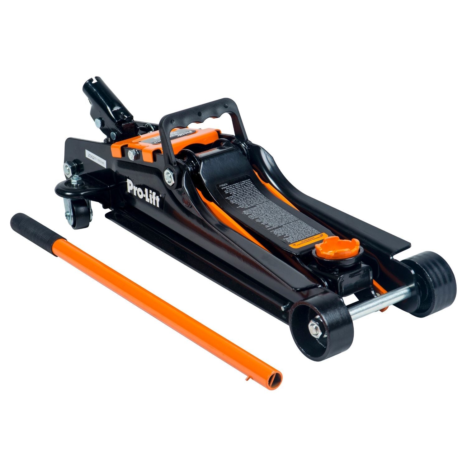 Pro-Lift 2 Ton Low Profile Hydraulic Floor Jack With Carrying Handle, Heavy Duty Car Trolley Lift For Portable On The Go - 4000 lb Capacity, Black/Orange