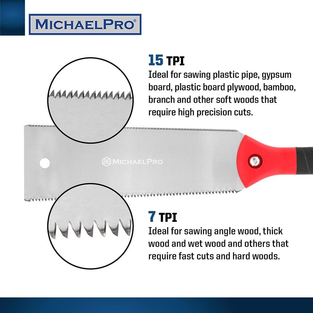 MichaelPro Japanese Pull Saw, 10 Inch Double Edge Hand Saw for Wood Working with Non-Slip Handle