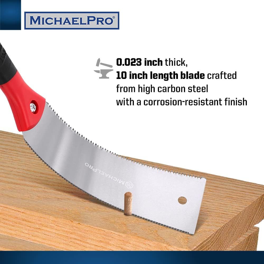 MichaelPro Japanese Pull Saw, 10 Inch Double Edge Hand Saw for Wood Working with Non-Slip Handle