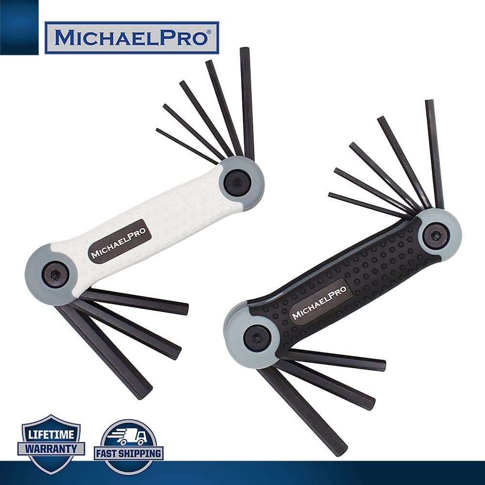MichaelPro Folding Hex Key Allen Wrench Set with SAE and Metric Sizes - Black/White