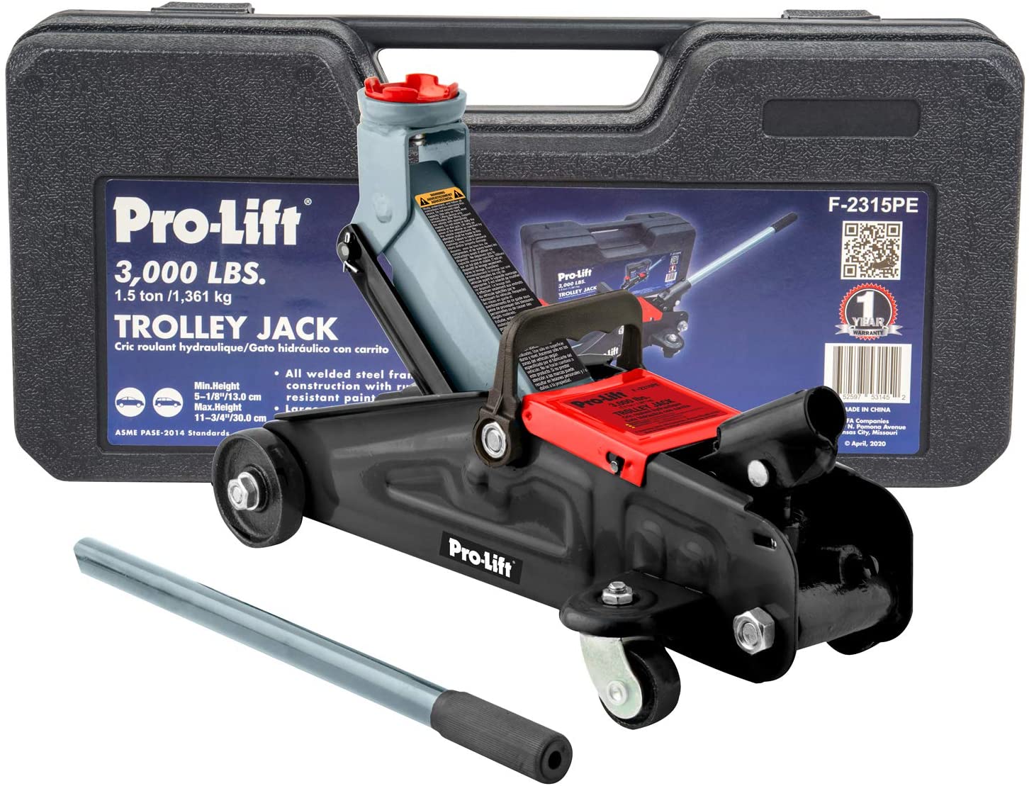 Pro-Lift 1.5 Ton Hydraulic Trolley Jack Car Lift with Carrying Handle and Blow Molded Case