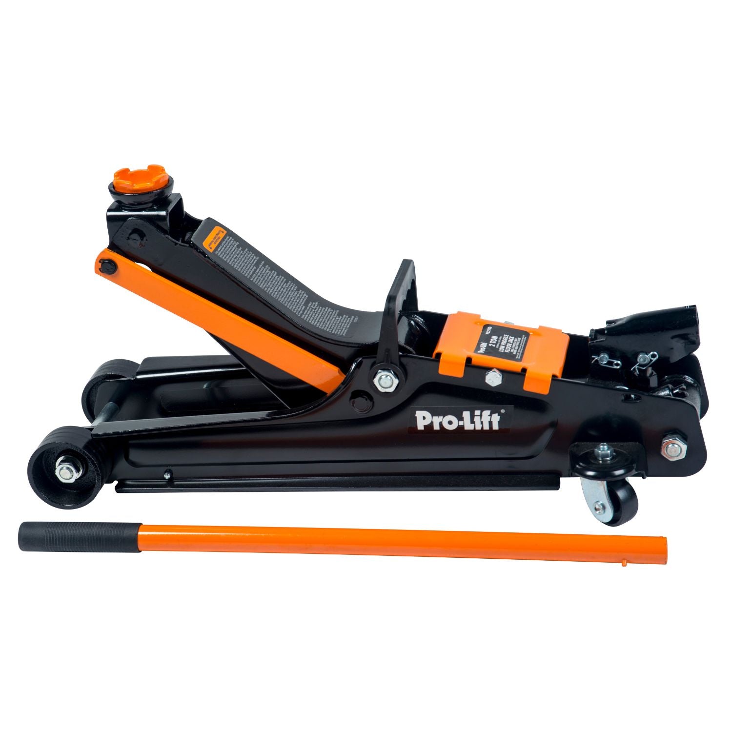 Pro-Lift 2 Ton Low Profile Hydraulic Floor Jack With Carrying Handle, Heavy Duty Car Trolley Lift For Portable On The Go - 4000 lb Capacity, Black/Orange
