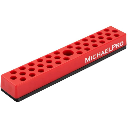 MichaelPro Magnetic Bit Holder, 36-Hole Hex Bit Organizer with Scratch-Free Rubber Base for Screwdriver Bit Storage - Red