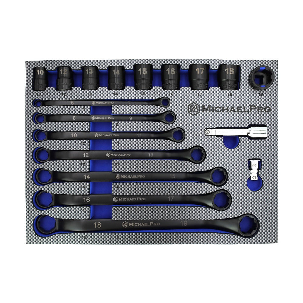 MichaelPro 18pc Oxide Bolt Extractor Offset Wrench and Socket Set