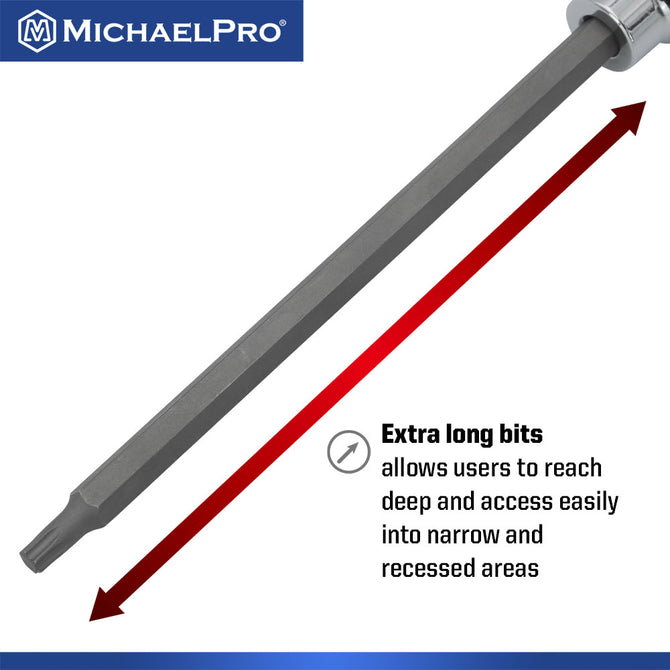 MichaelPro Torx Bit Socket Set, 12-Piece 3/8 Inch Drive Extra Long Torx Bit Set with Storage Case (T10 to T60)