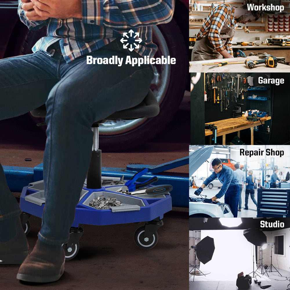 Adjustable Pneumatic Rolling Mechanic Stool with Tool Tray Storage, 350 LBS Weight Capacity (MPC016005)