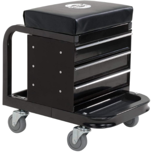 Omega Lift Mechanic Roller Seat With Tool Box, Rolling Chair With 3-Drawer Tool Chest