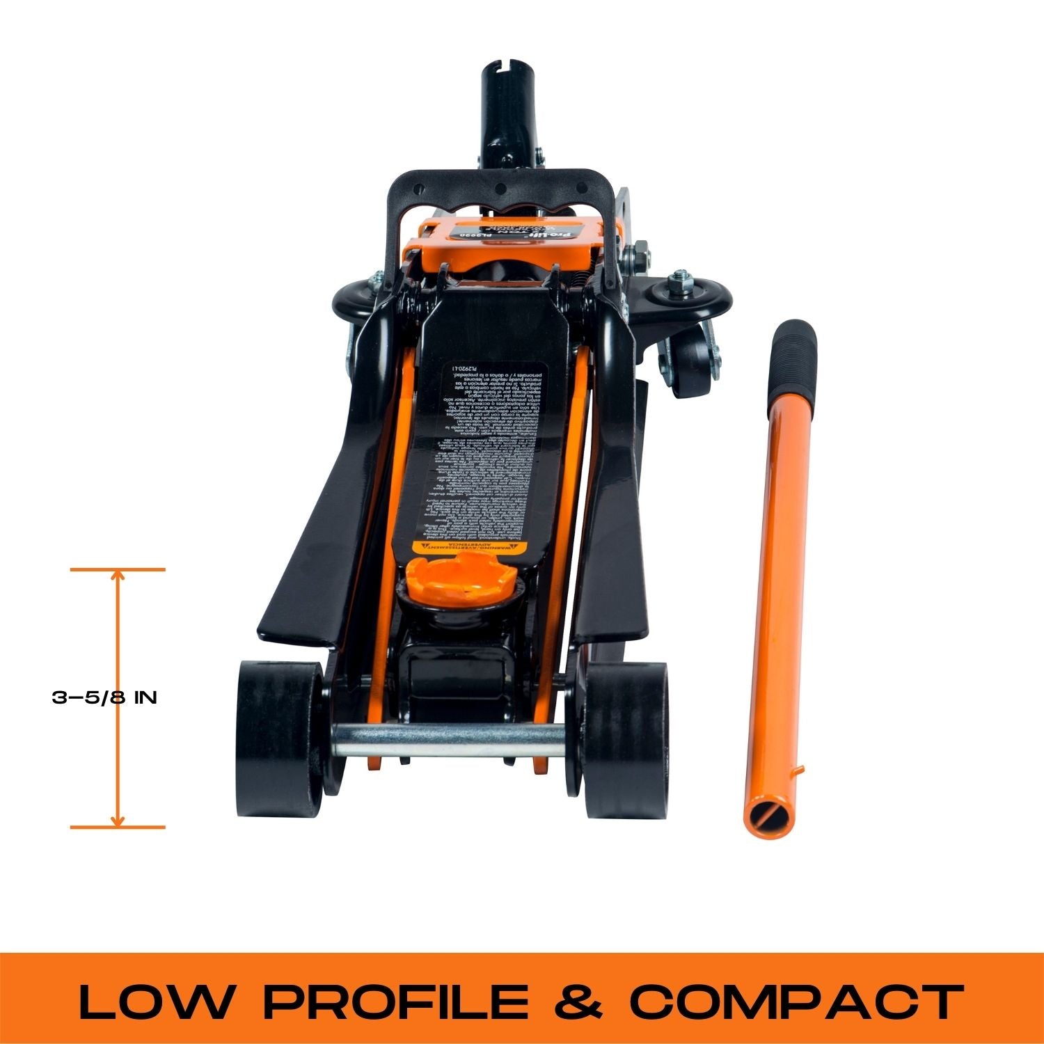 Pro-Lift 2 Ton Low Profile Hydraulic Floor Jack With Carrying Handle, Heavy Duty Car Trolley Lift For Portable On The Go - 4000 lb Capacity, Black/Orange