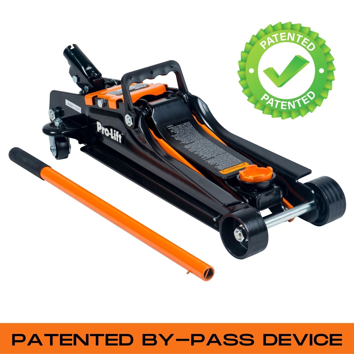 Pro-Lift 2 Ton Low Profile Hydraulic Floor Jack With Carrying Handle, Heavy Duty Car Trolley Lift For Portable On The Go - 4000 lb Capacity, Black/Orange