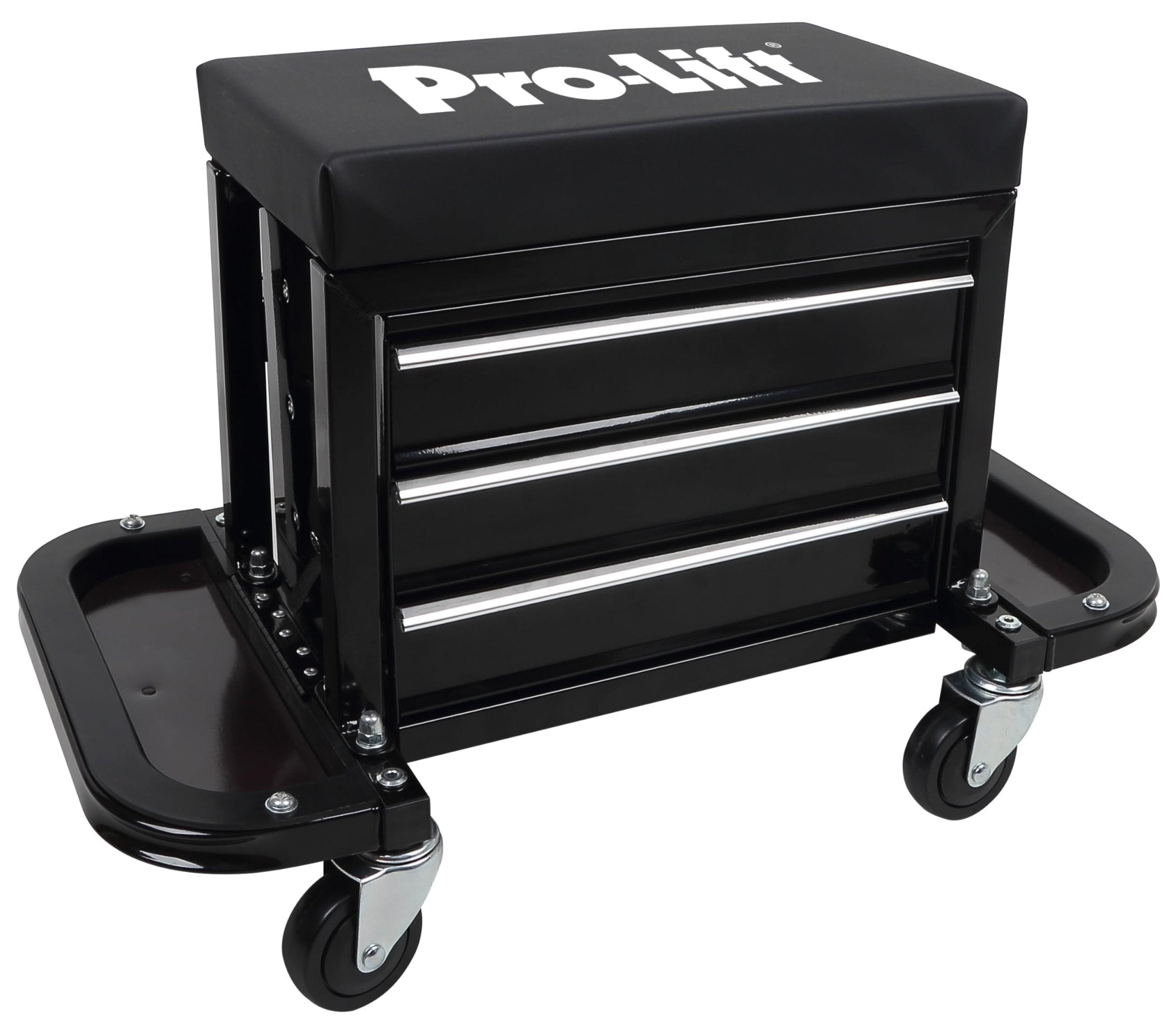 Pro-Lift Mechanic Roller Seat with 3-Drawer Tool Box, 2 Tool Trays and Tool Holder, Rolling Tool Chest Mechanic Stool with Padded Seat Cushion for Garage Creeper - 400 lbs Capacity