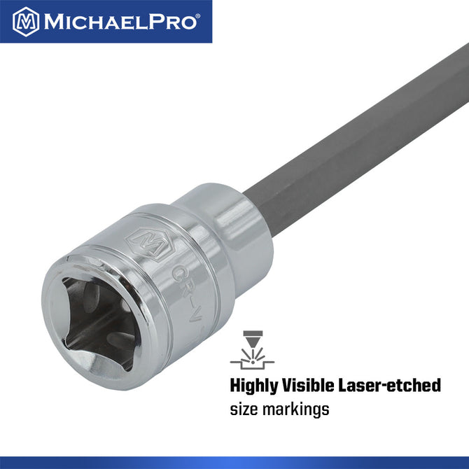 MichaelPro Torx Bit Socket Set, 12-Piece 3/8 Inch Drive Extra Long Torx Bit Set with Storage Case (T10 to T60)