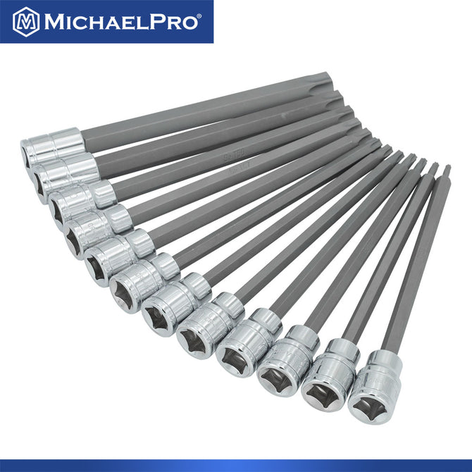 MichaelPro Torx Bit Socket Set, 12-Piece 3/8 Inch Drive Extra Long Torx Bit Set with Storage Case (T10 to T60)