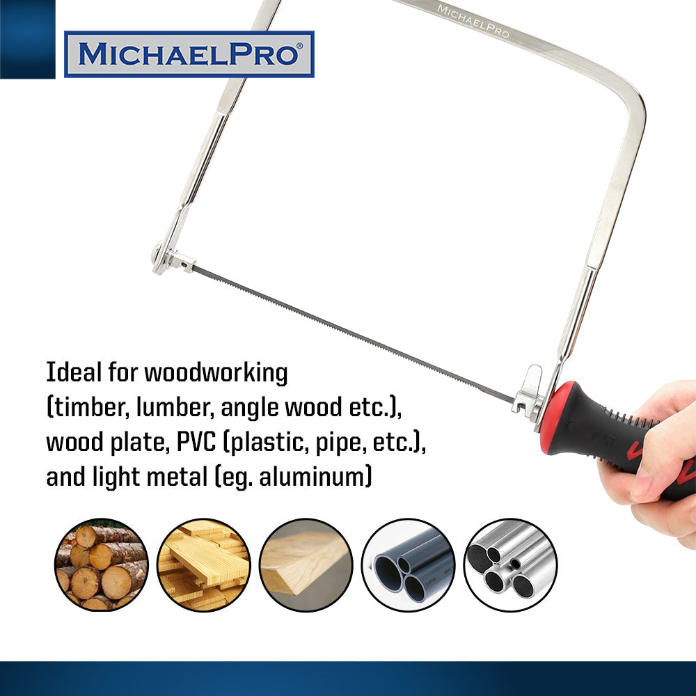 MichaelPro Coping Saw, 6 Inch Deep Coping Frame with Replacement Blades for Woodworking, Plastic and Metal