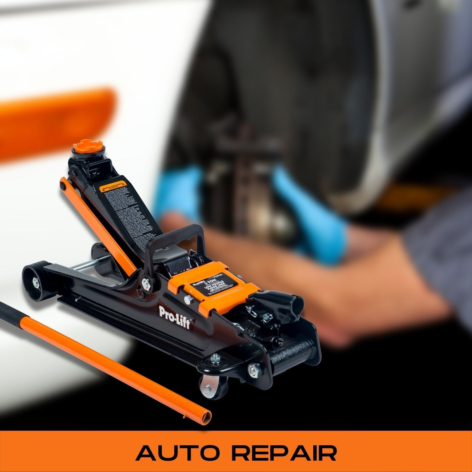 Pro-Lift  2 Ton Low Profile Hydraulic Floor Jack With Carrying Handle, Heavy Duty Car Trolley Lift For Portable On The Go - 4000 lb Capacity, Black/Orange