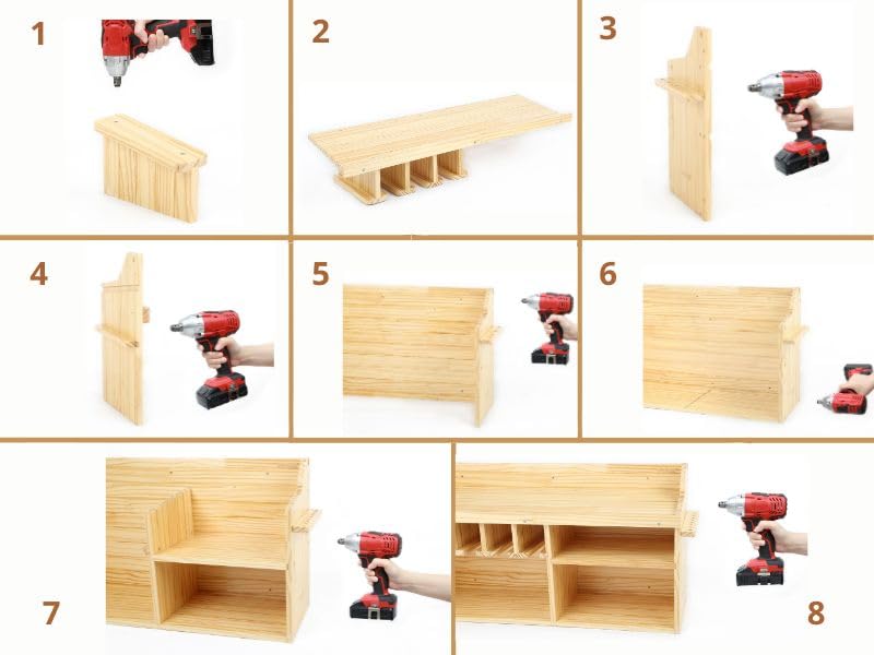 Pro - Lift Cordless Drill Organizer – wall mount power tool storage rack, 5 hanging slots, wooden M - 004W - Pro - Lift